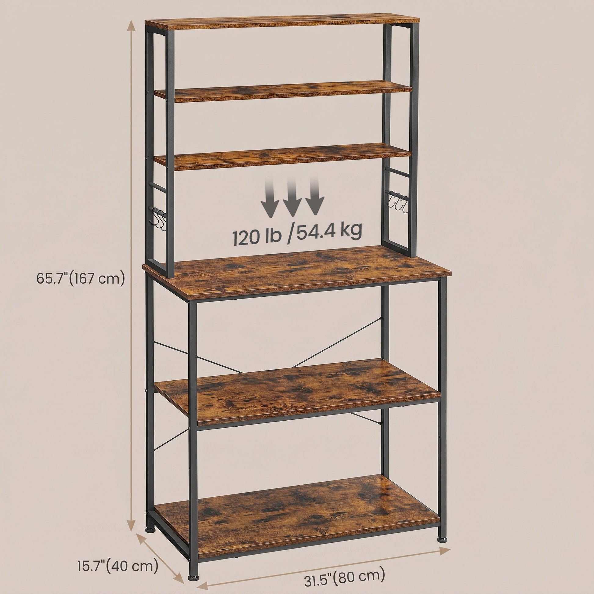 Industrial-Style Kitchen Storage Unit, 40 x 60 x 167 cm, Brown - image 10