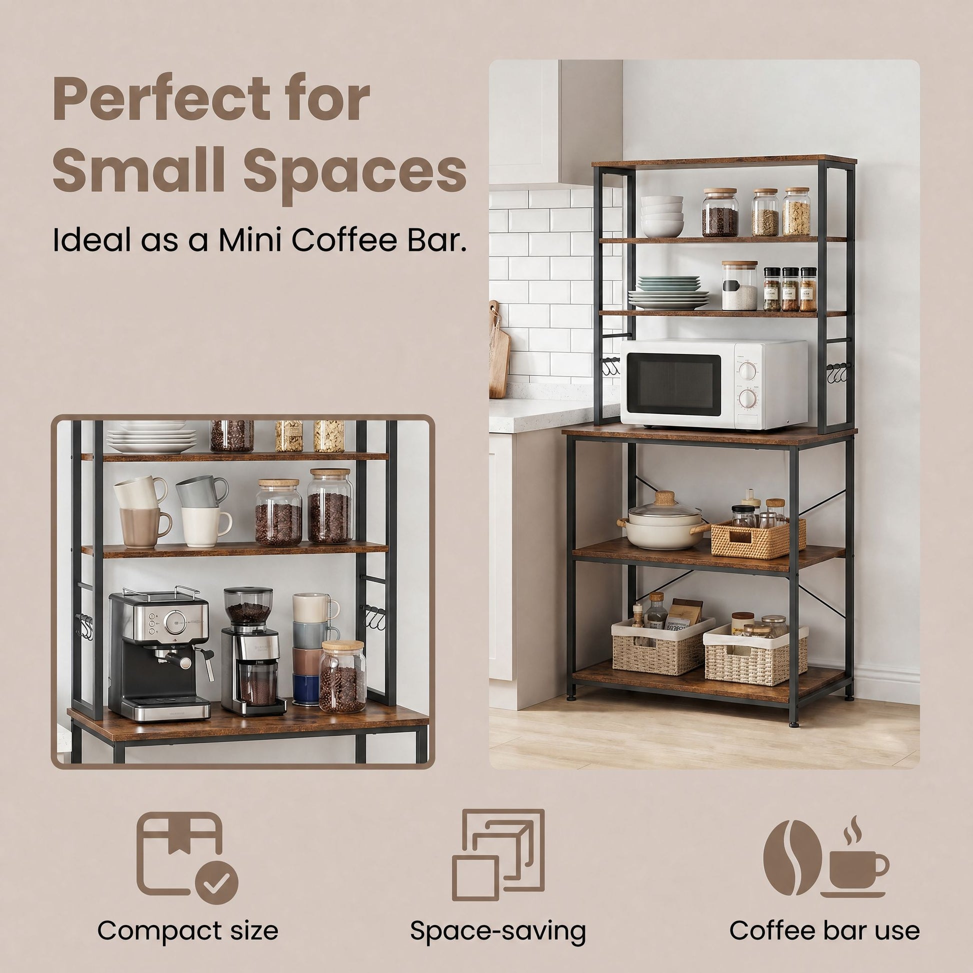 Industrial-Style Kitchen Storage Unit, 40 x 60 x 167 cm, Brown - image 13