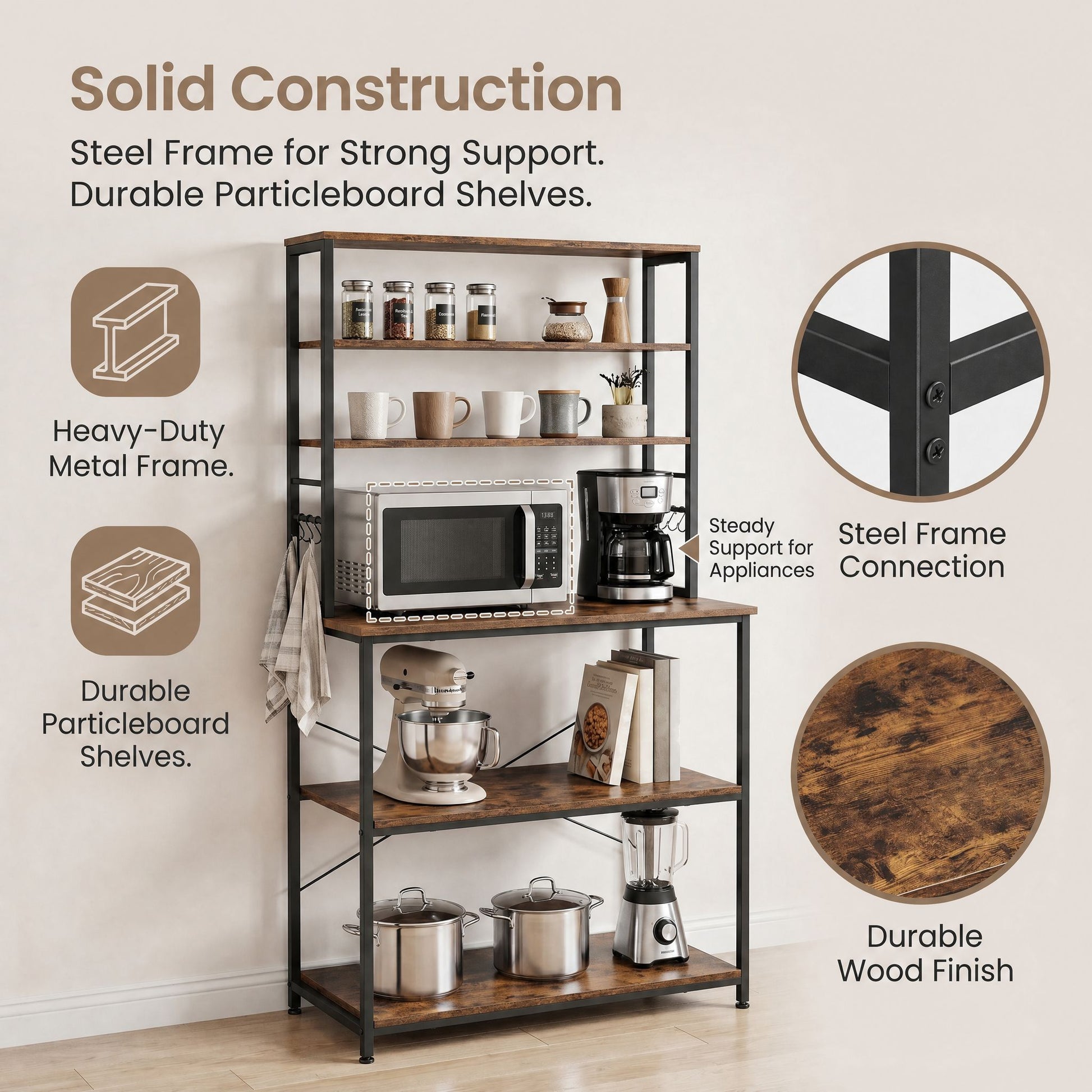 Industrial-Style Kitchen Storage Unit, 40 x 60 x 167 cm, Brown - image 14