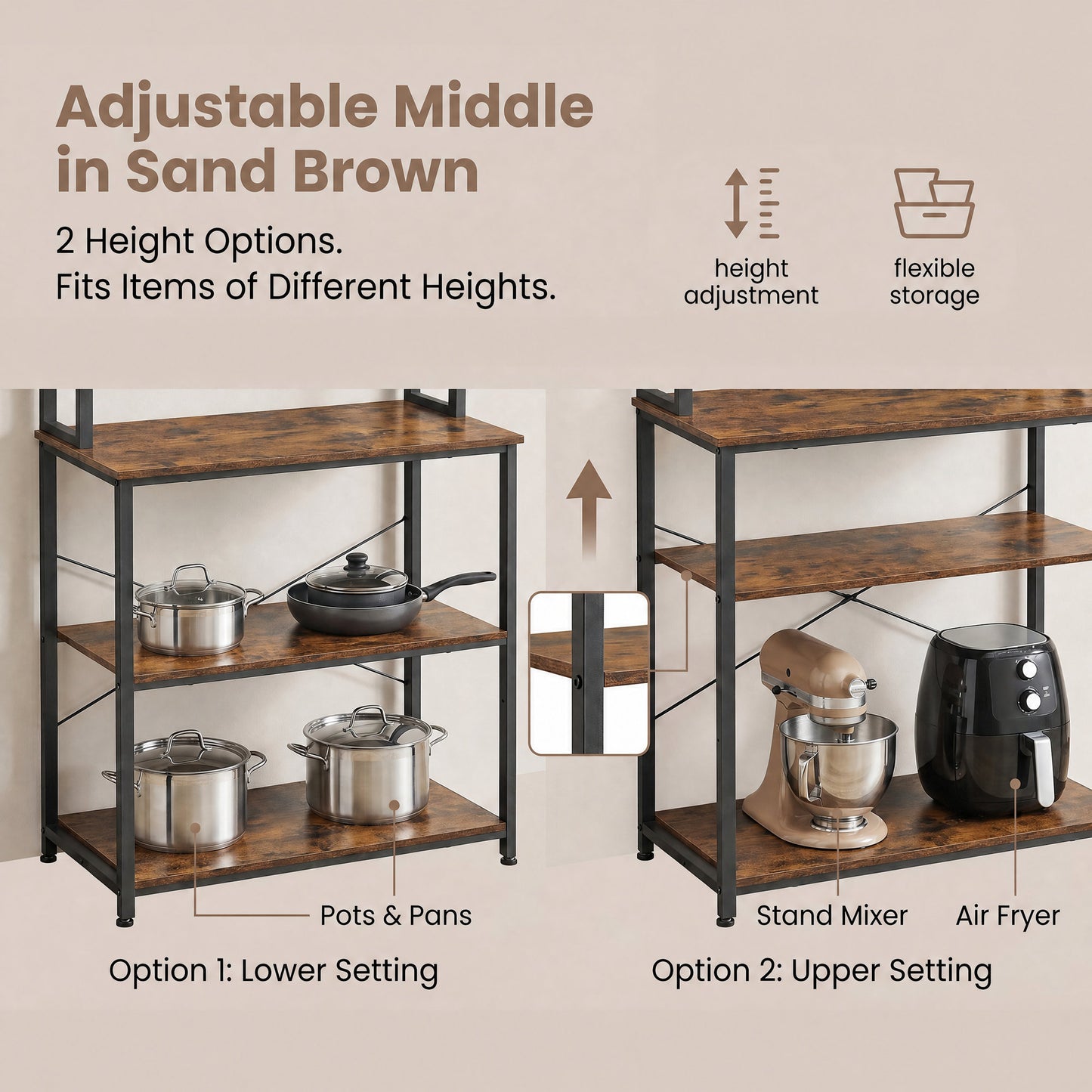 Industrial-Style Kitchen Storage Unit, 40 x 60 x 167 cm, Brown - image 15