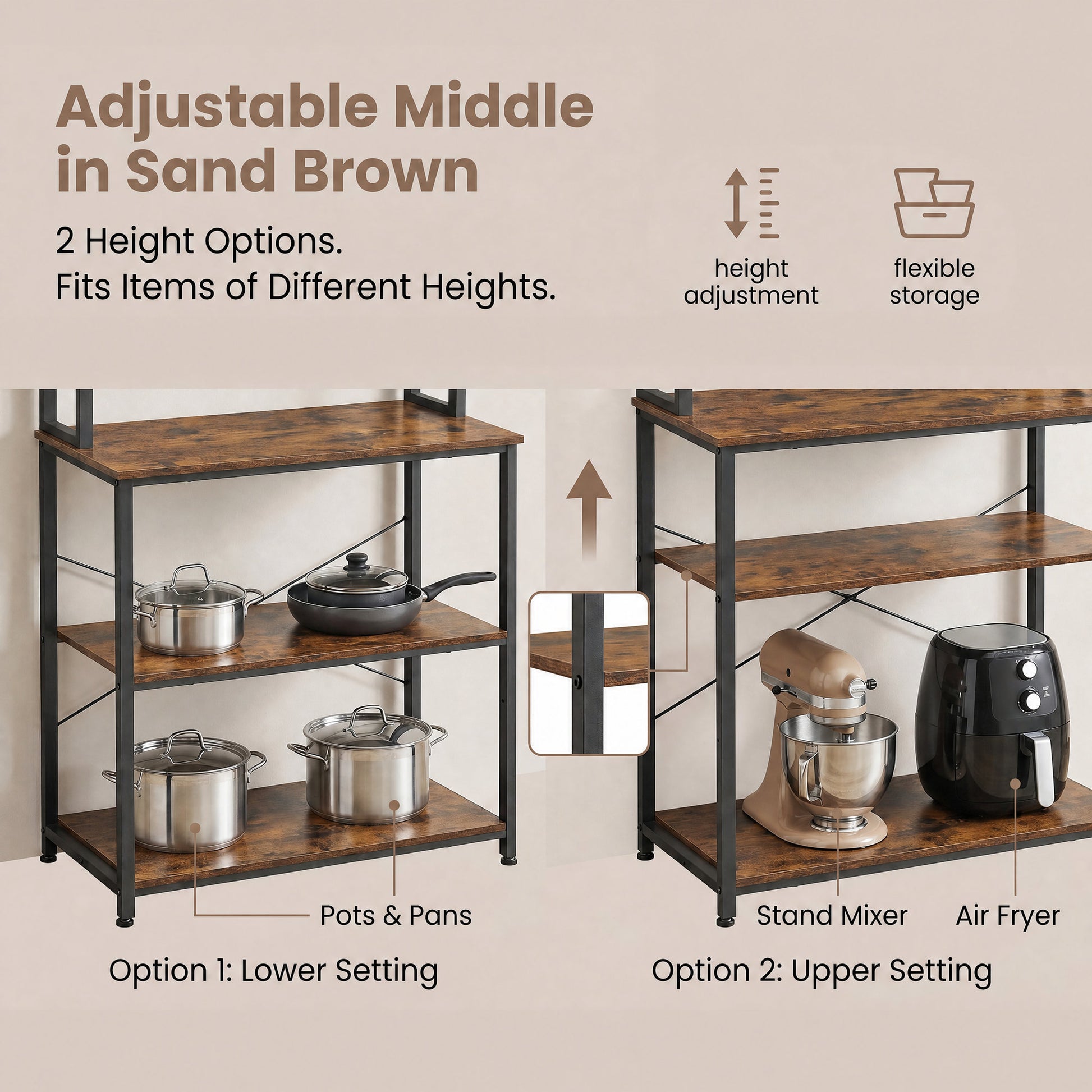 Industrial-Style Kitchen Storage Unit, 40 x 60 x 167 cm, Brown - image 15