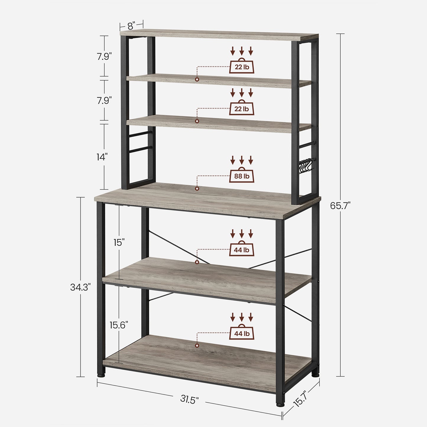 31.5 Inches Baker's Rack for Kitchen with Storage
