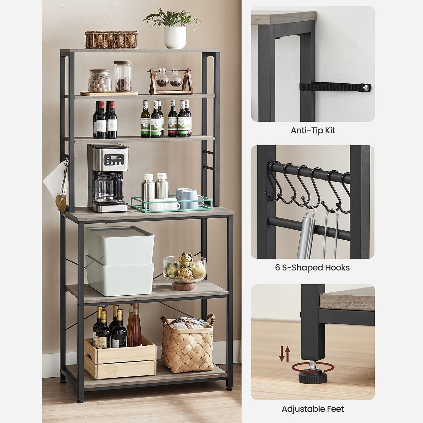 31.5 Inches Baker's Rack for Kitchen with Storage