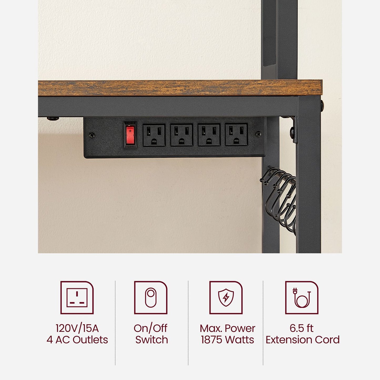 Hutch Bakers Rack with Power Outlet - HWLEXTRA 