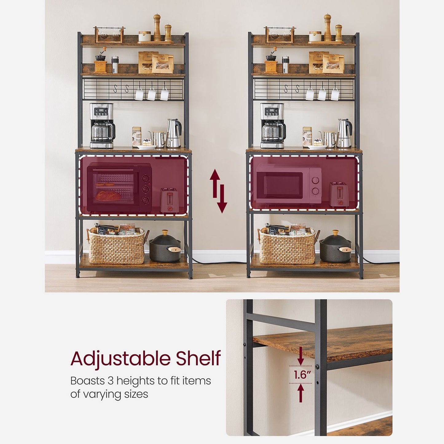 Hutch Bakers Rack with Power Outlet - HWLEXTRA 