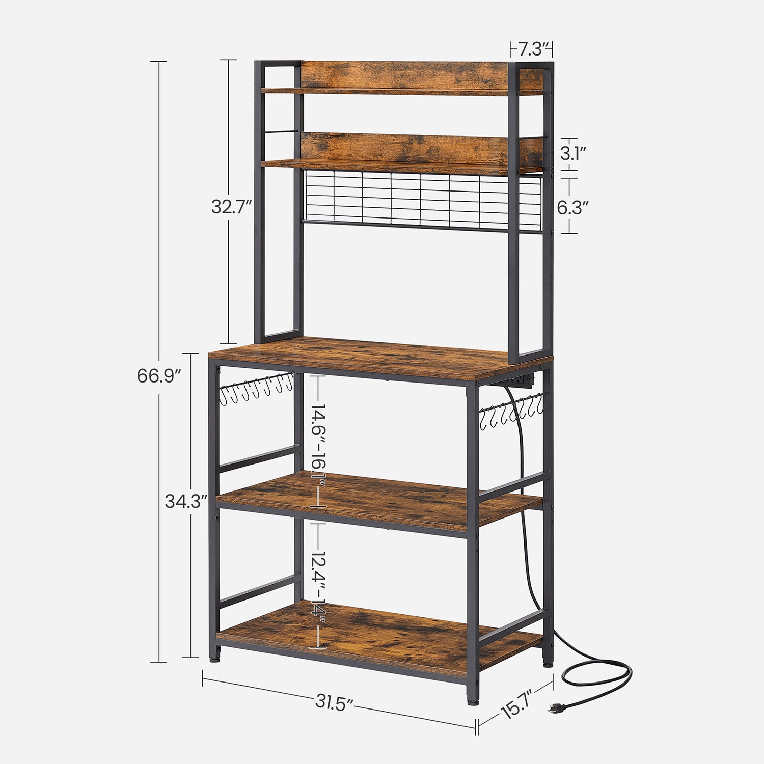 Hutch Bakers Rack with Power Outlet - HWLEXTRA 