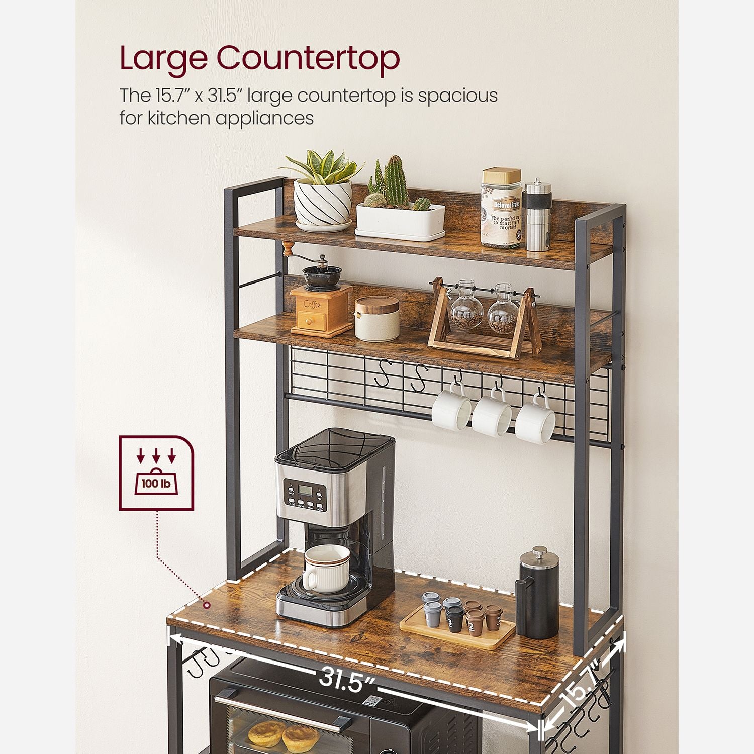 Hutch Bakers Rack with Power Outlet - HWLEXTRA 