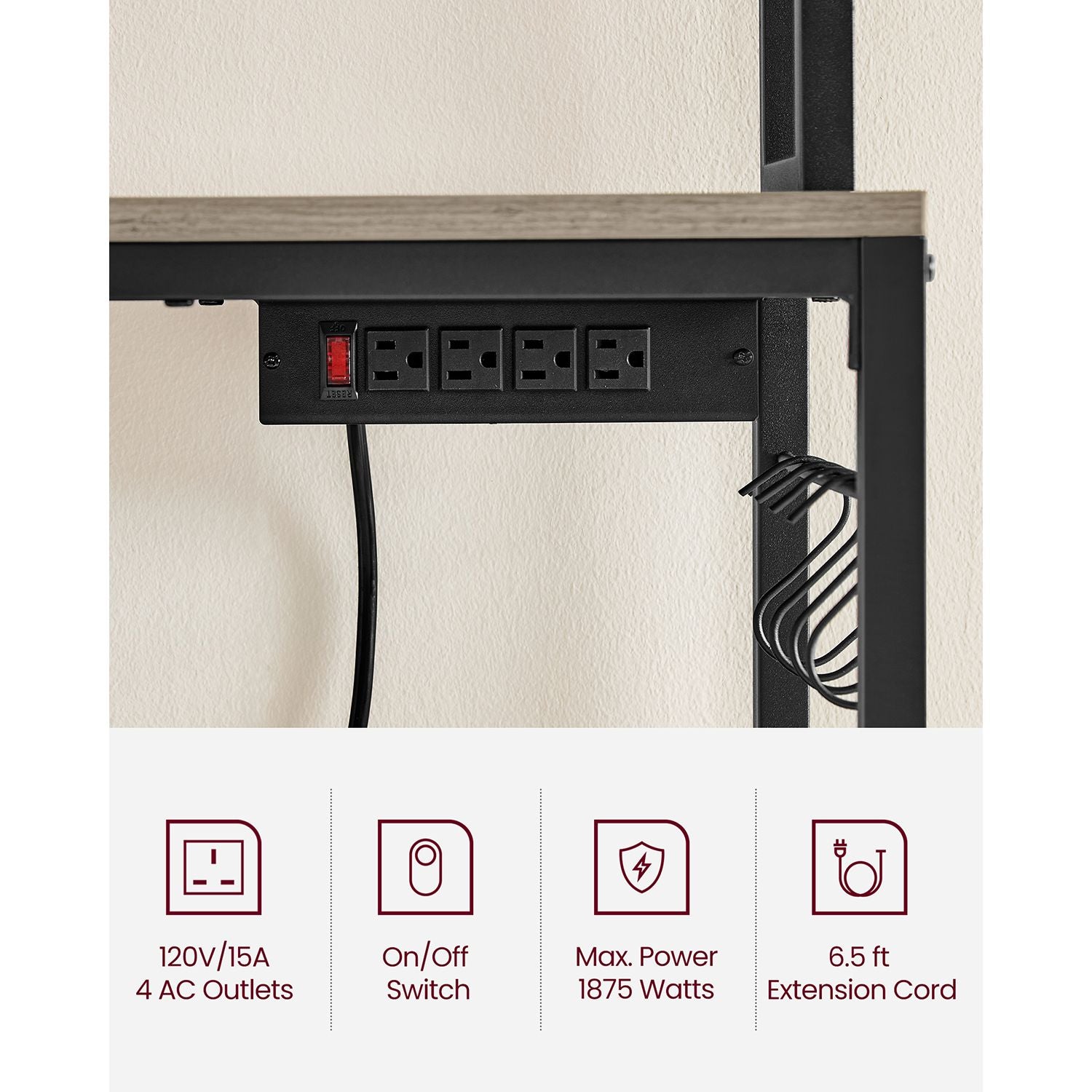 Hutch Bakers Rack with Power Outlet - HWLEXTRA 