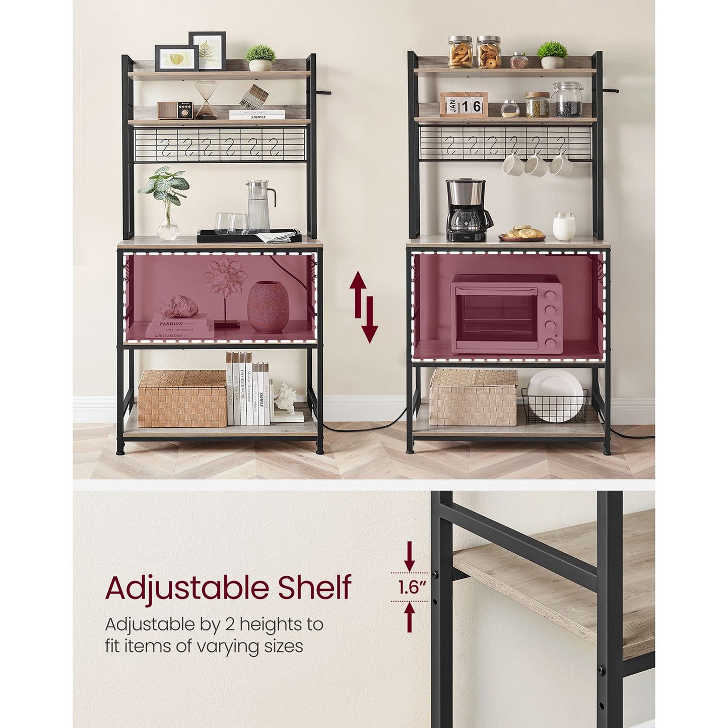 Hutch Bakers Rack with Power Outlet - HWLEXTRA 