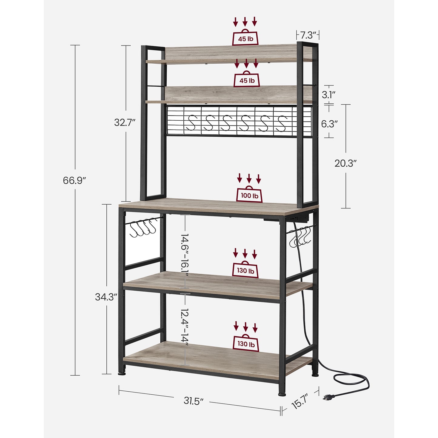 Hutch Bakers Rack with Power Outlet - HWLEXTRA 