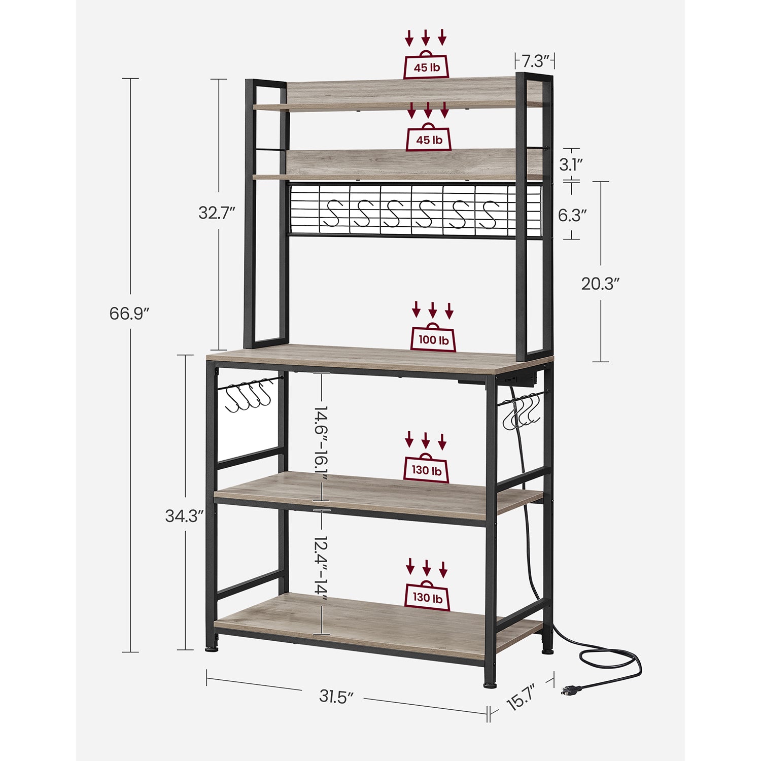 Hutch Bakers Rack with Power Outlet - HWLEXTRA 