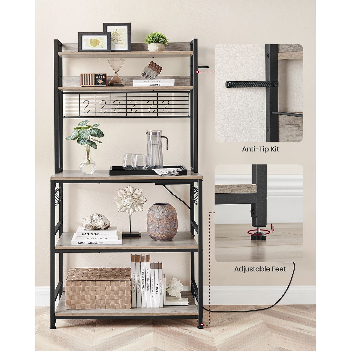Hutch Bakers Rack with Power Outlet - HWLEXTRA 