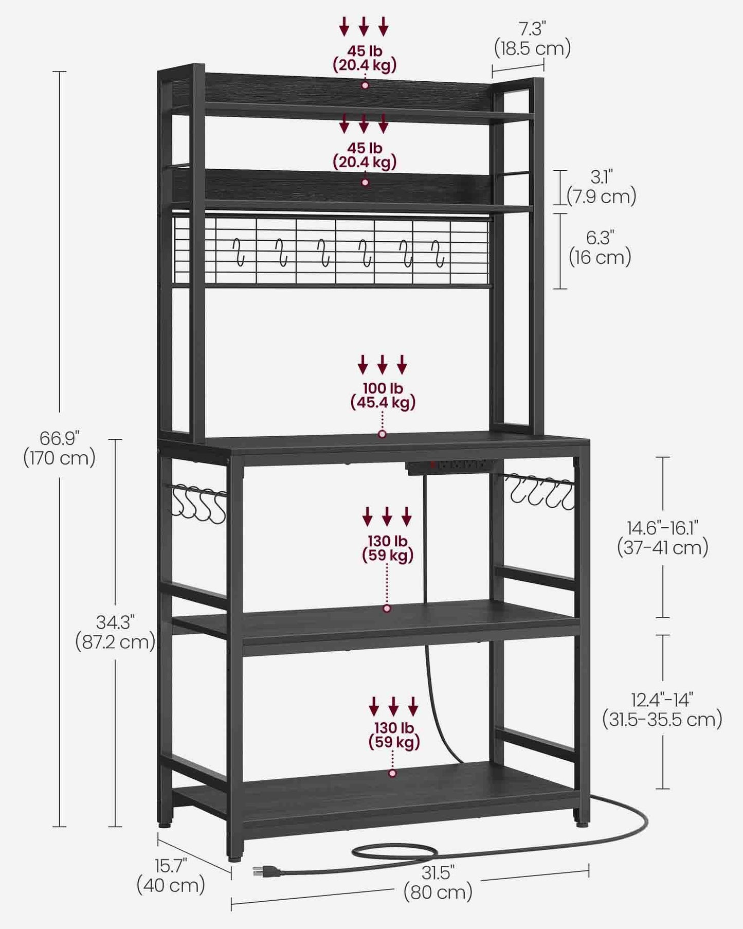 Hutch Bakers Rack with Power Outlet - HWLEXTRA 