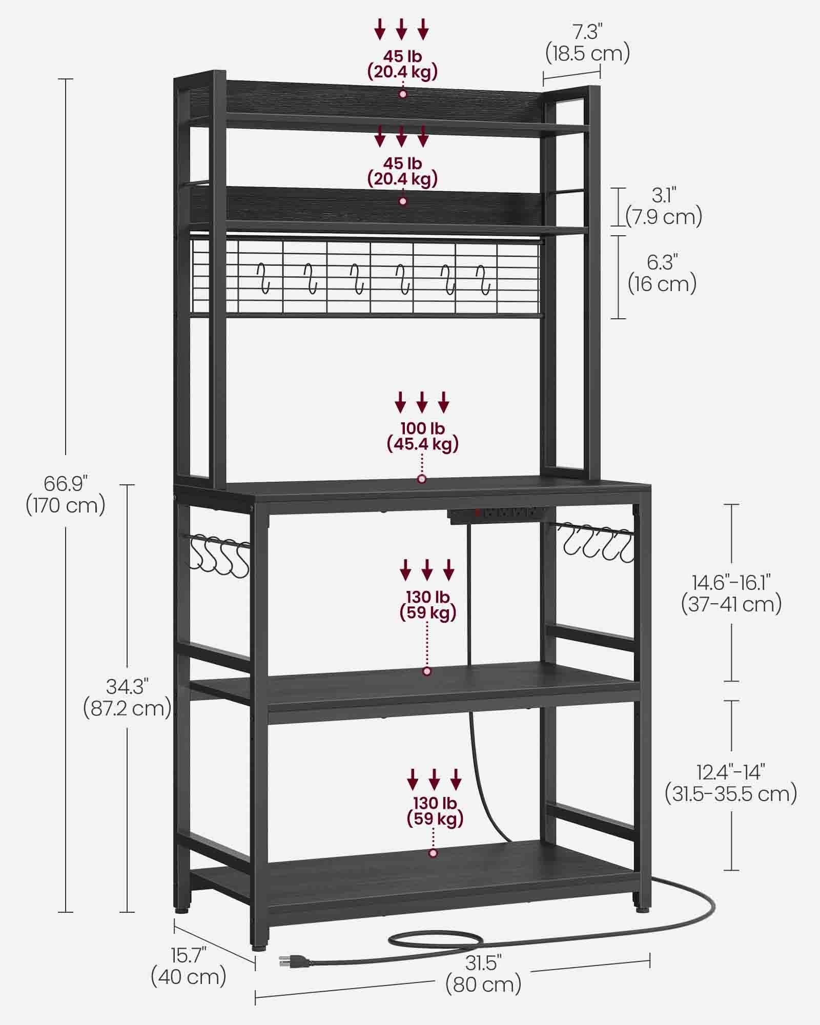 Hutch Bakers Rack with Power Outlet - HWLEXTRA 