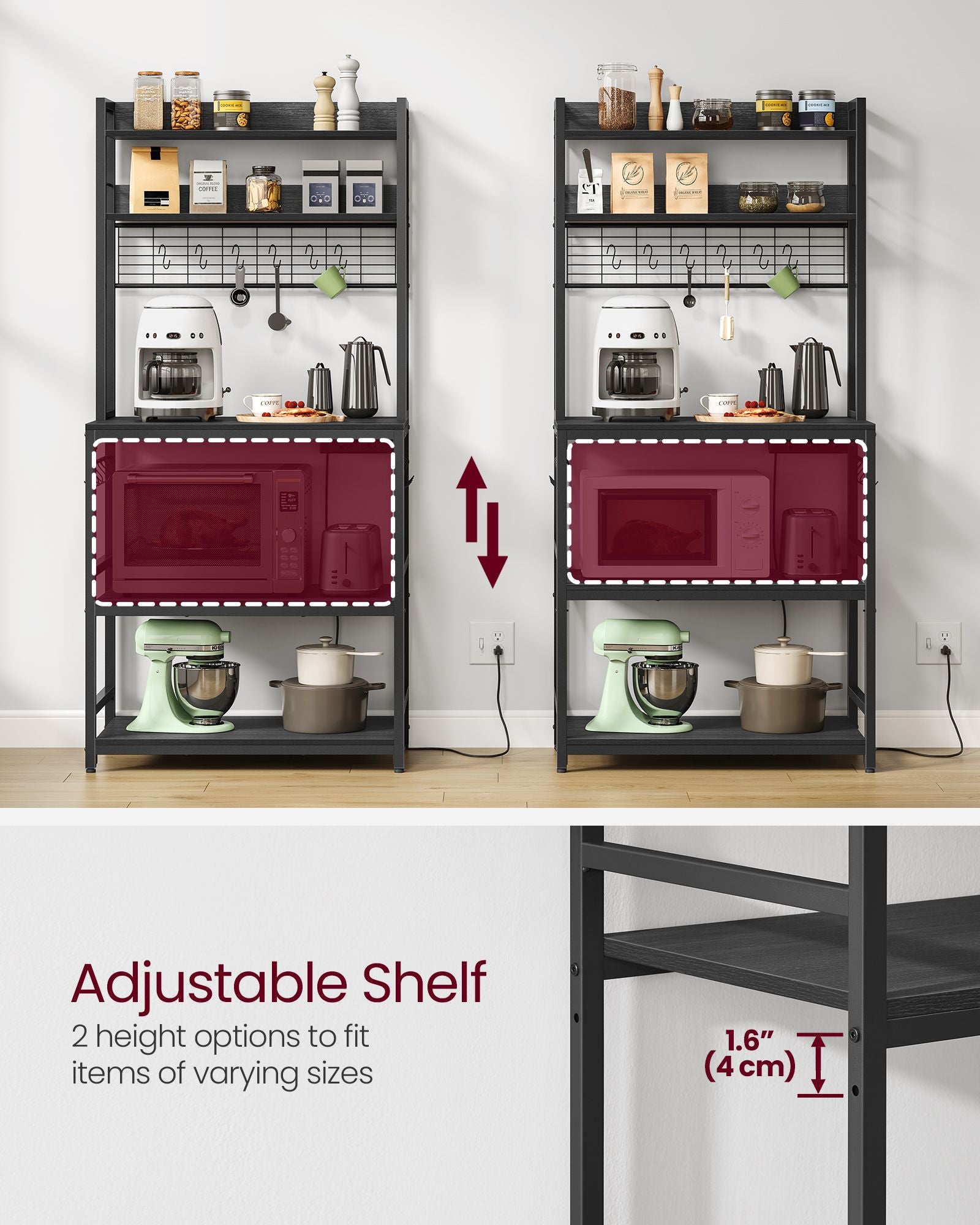 Hutch Bakers Rack with Power Outlet - HWLEXTRA 