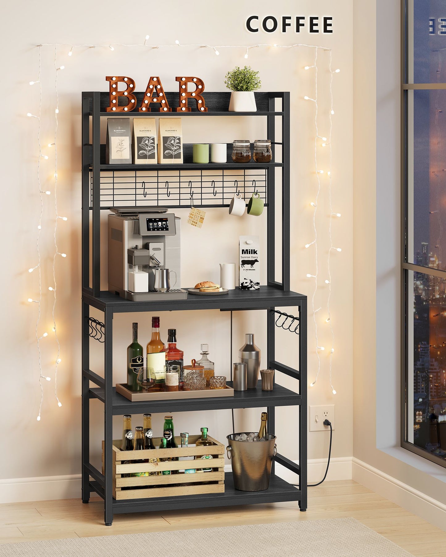Hutch Bakers Rack with Power Outlet - HWLEXTRA 