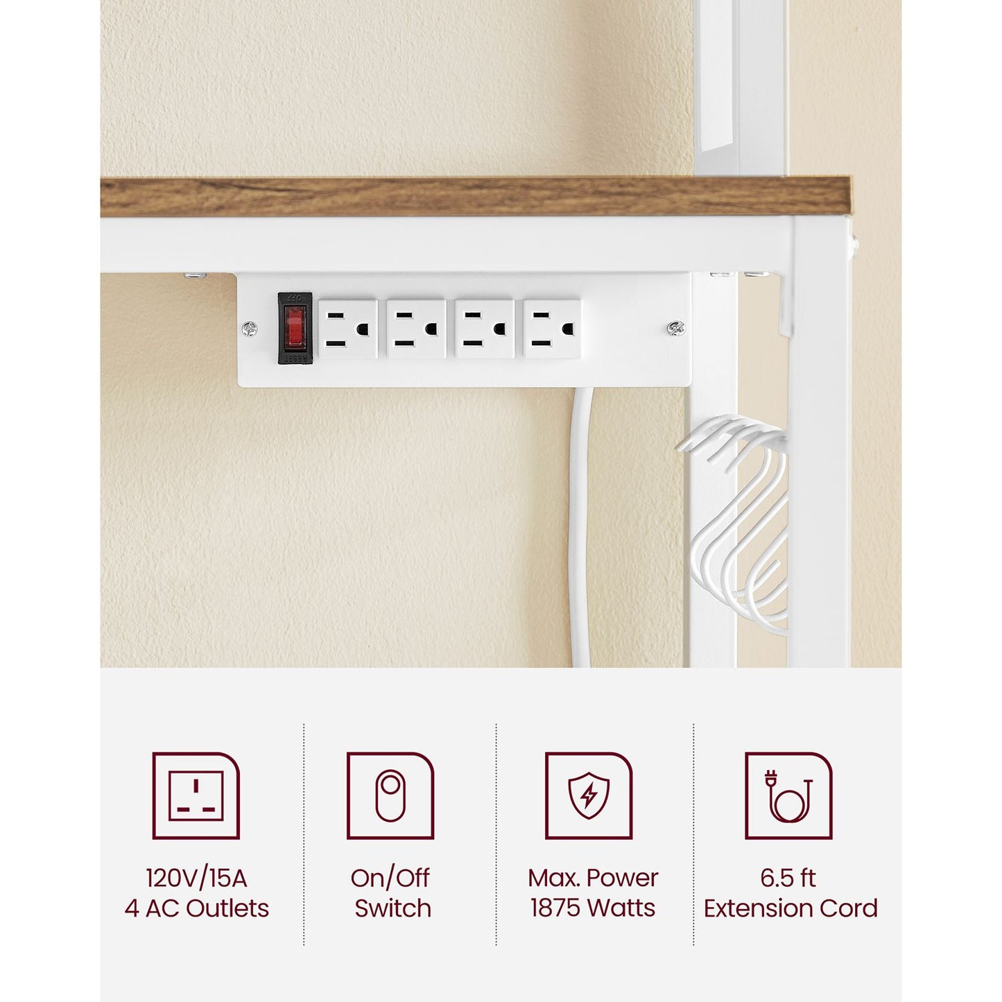 Hutch Bakers Rack with Power Outlet - HWLEXTRA 