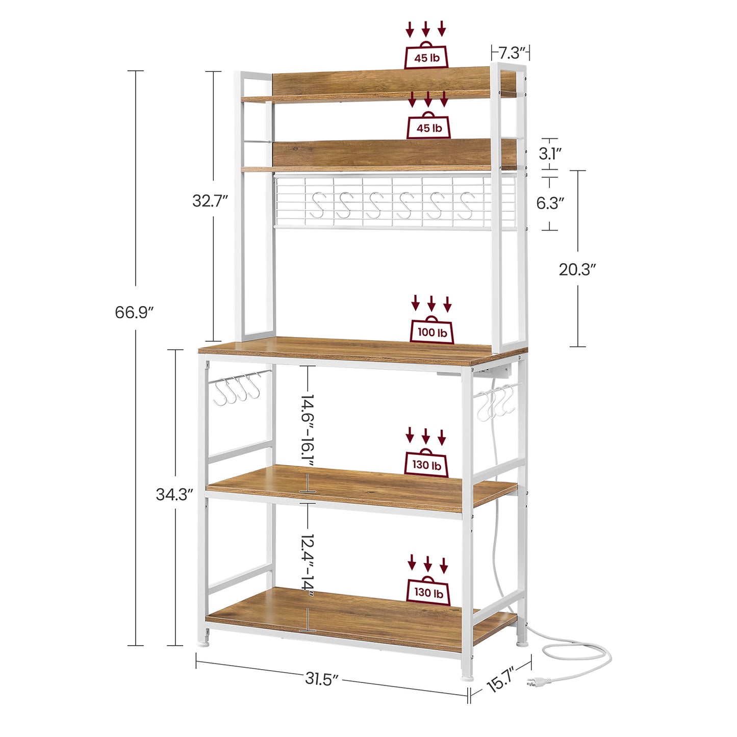 Hutch Bakers Rack with Power Outlet - HWLEXTRA 