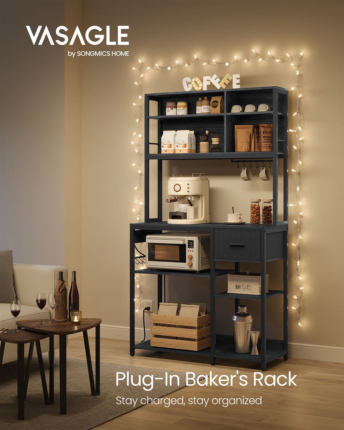 Bakers Rack with Charging Station