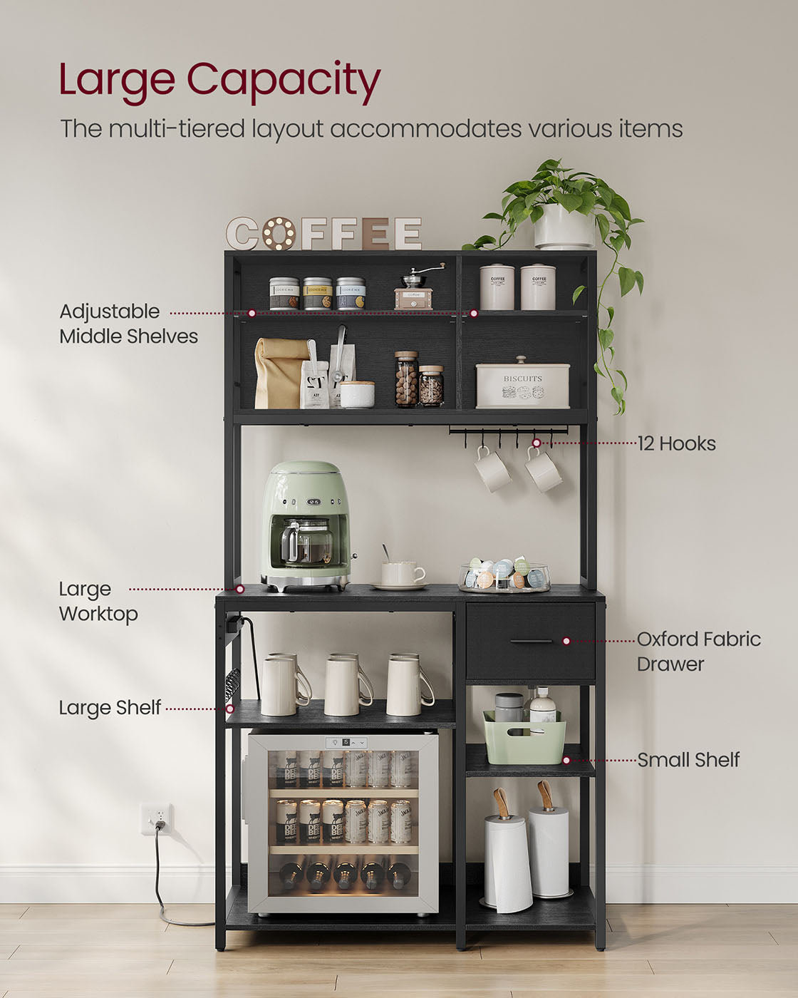Bakers Rack with Charging Station