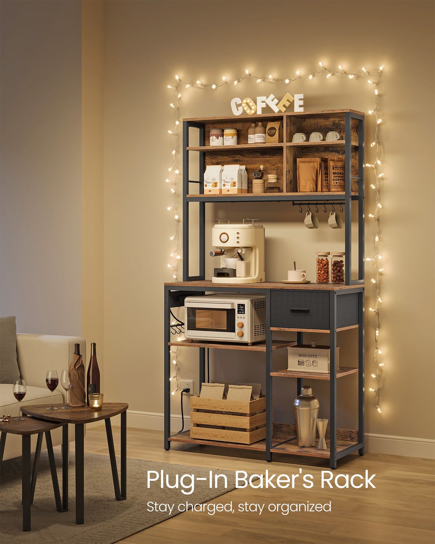 Bakers Rack with Charging Station