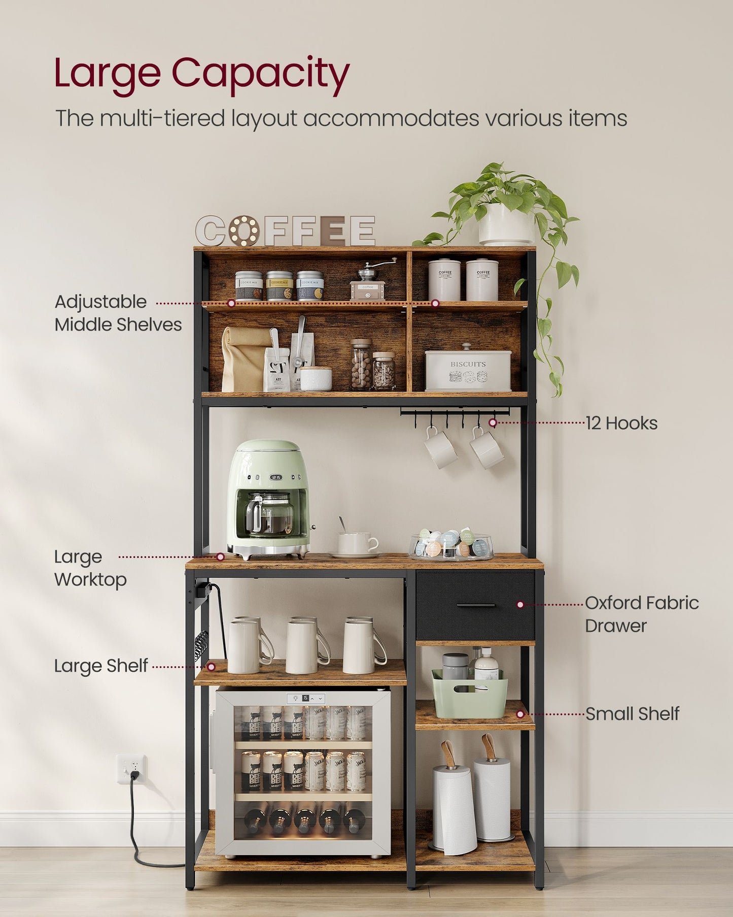 Bakers Rack with Charging Station