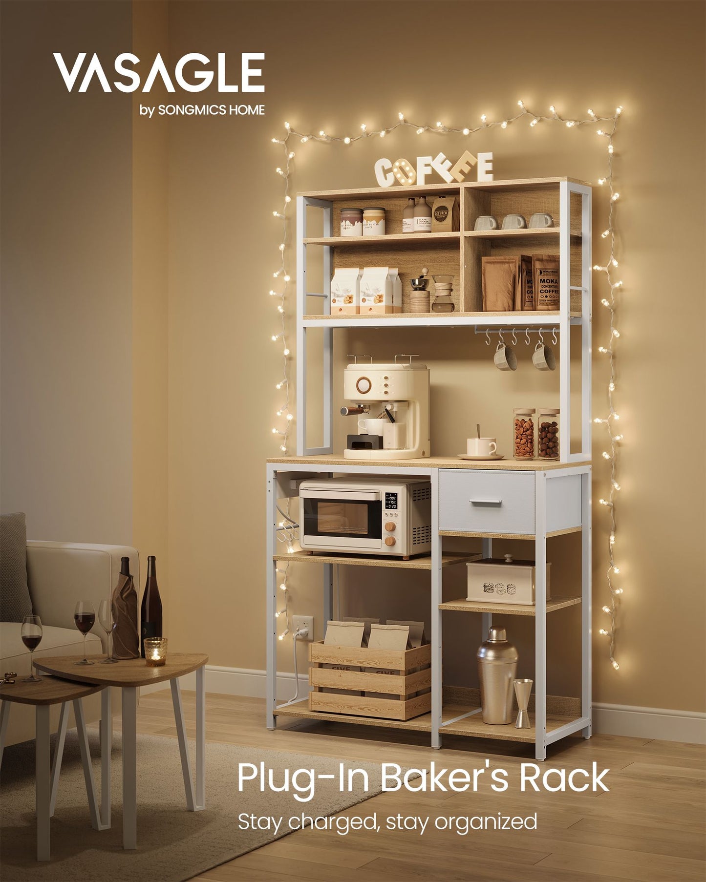 Bakers Rack with Charging Station