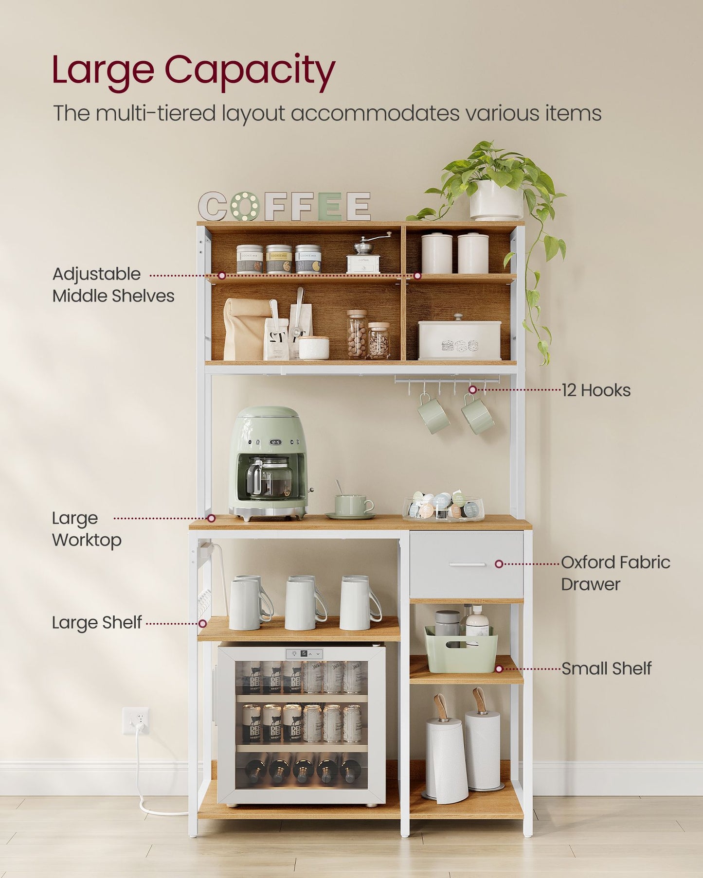 Bakers Rack with Charging Station