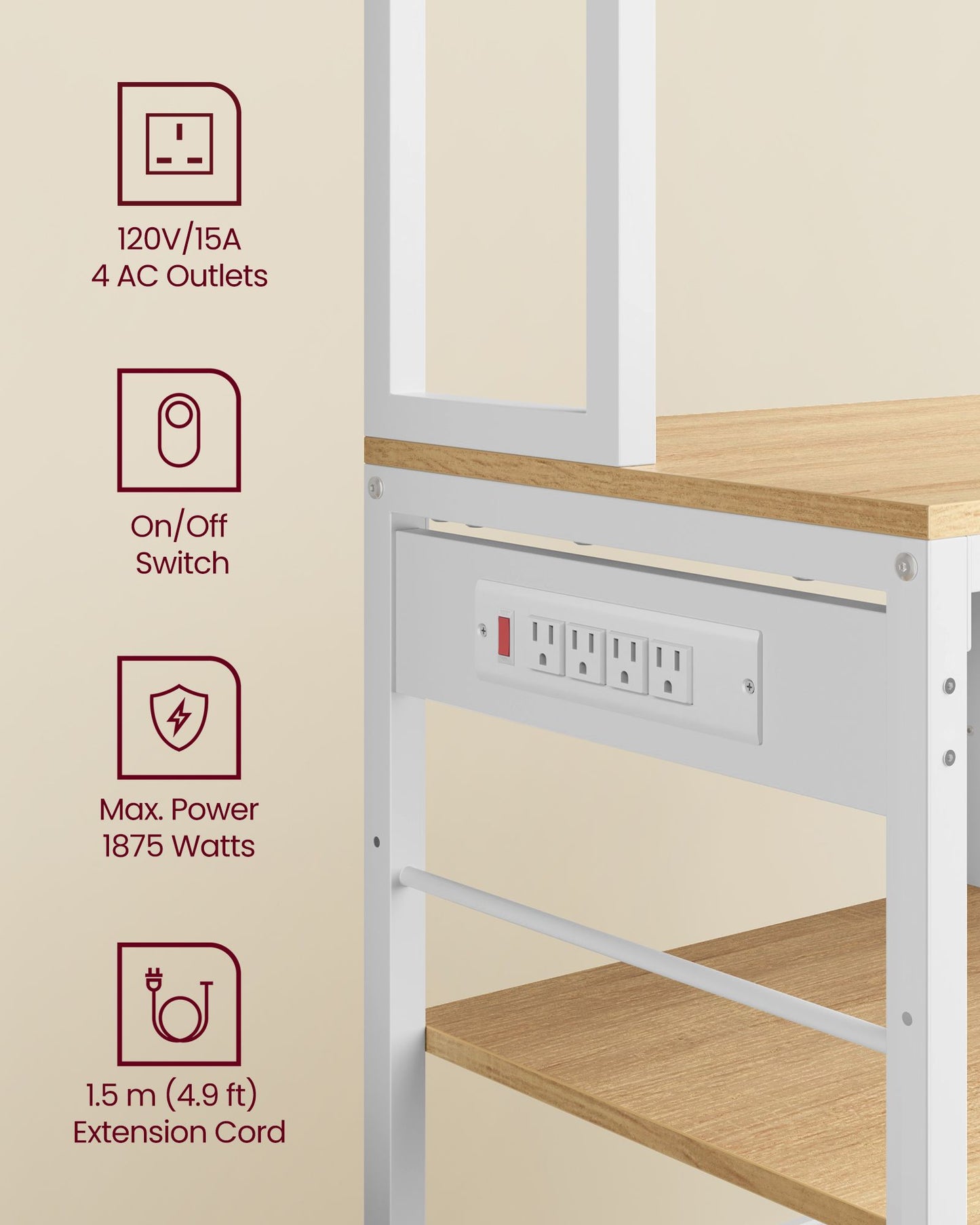 Bakers Rack with Charging Station