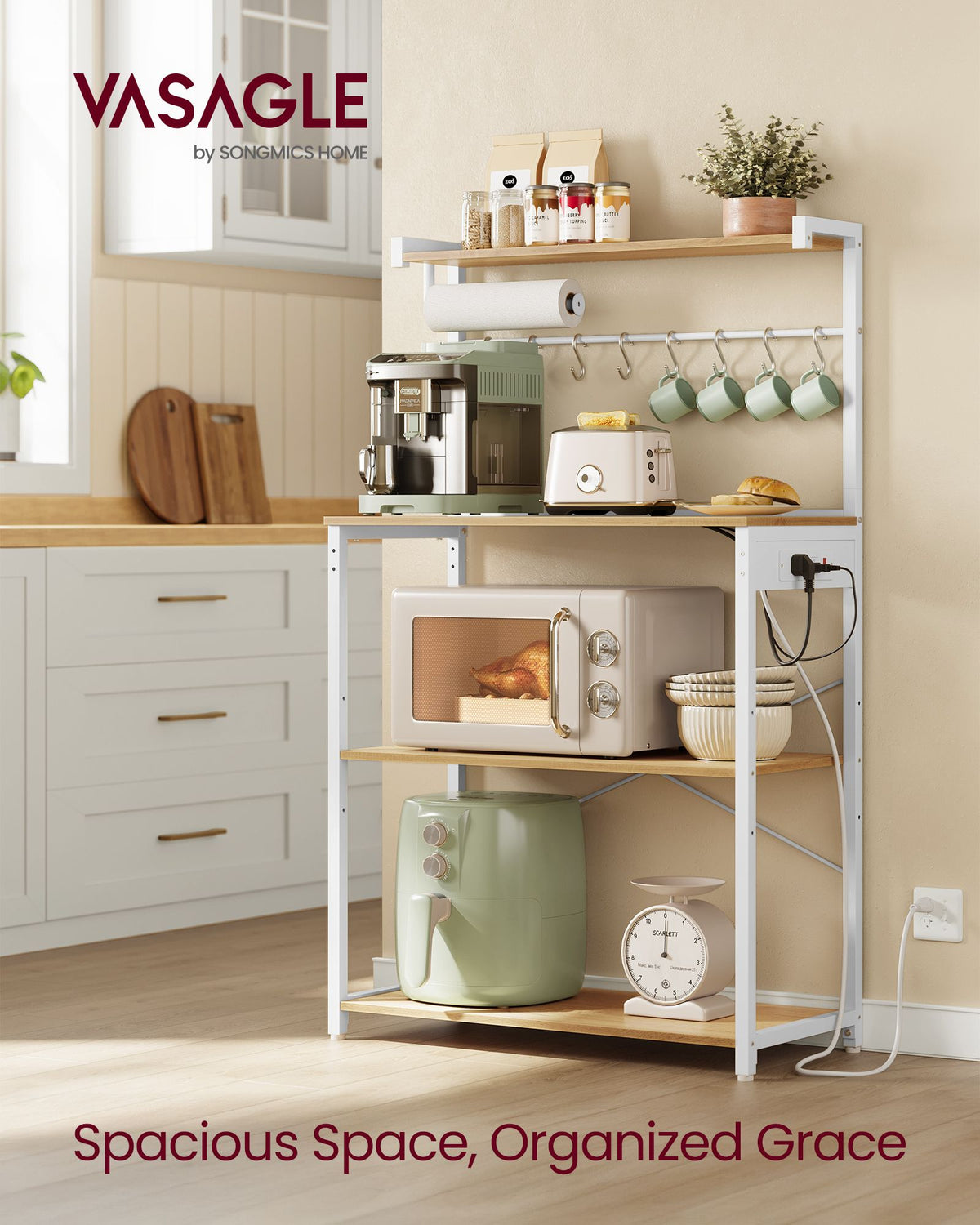 Kitchen Bakers Rack with Power Outlet - 15.7"D x 31.5"W x 55.1"H (40 x 80 x 140 cm) - image 2