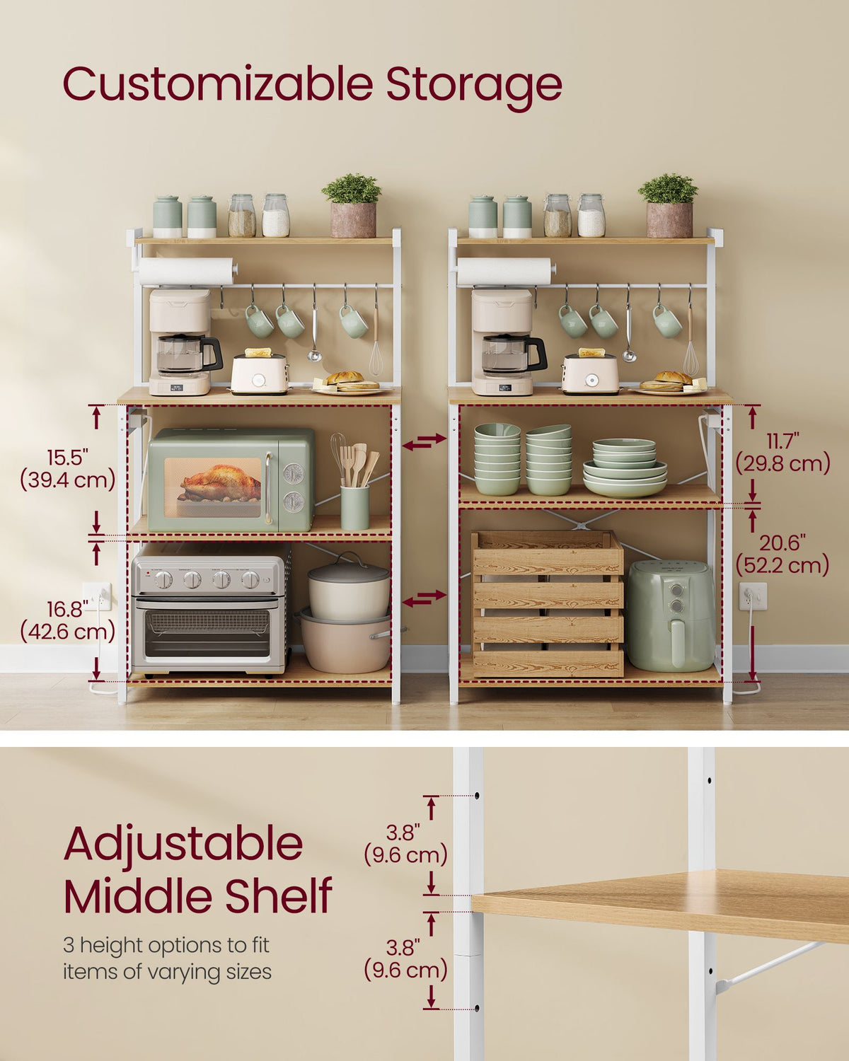 Kitchen Bakers Rack with Power Outlet - 15.7"D x 31.5"W x 55.1"H (40 x 80 x 140 cm) - image 4