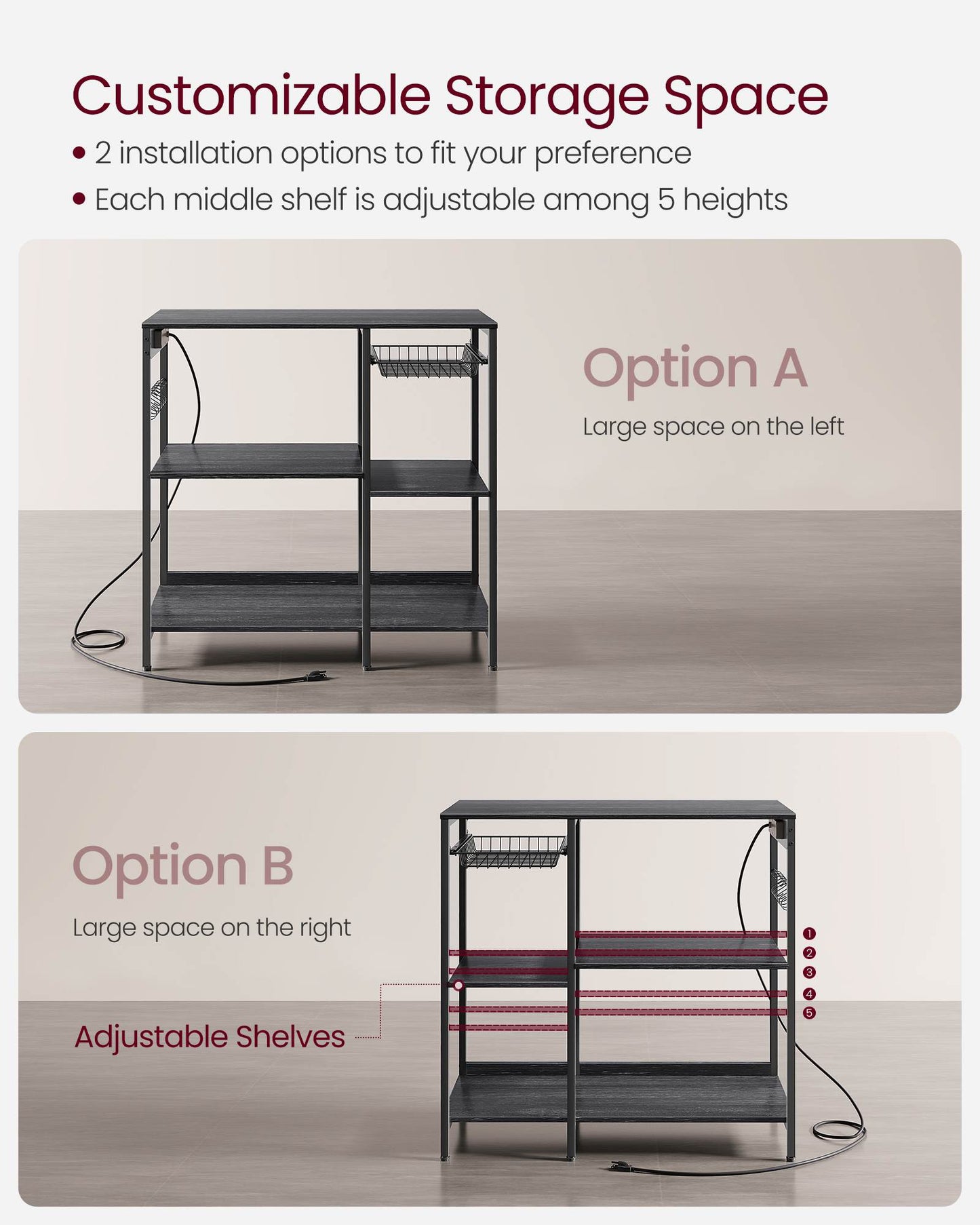 Baker's Rack with Charging Station