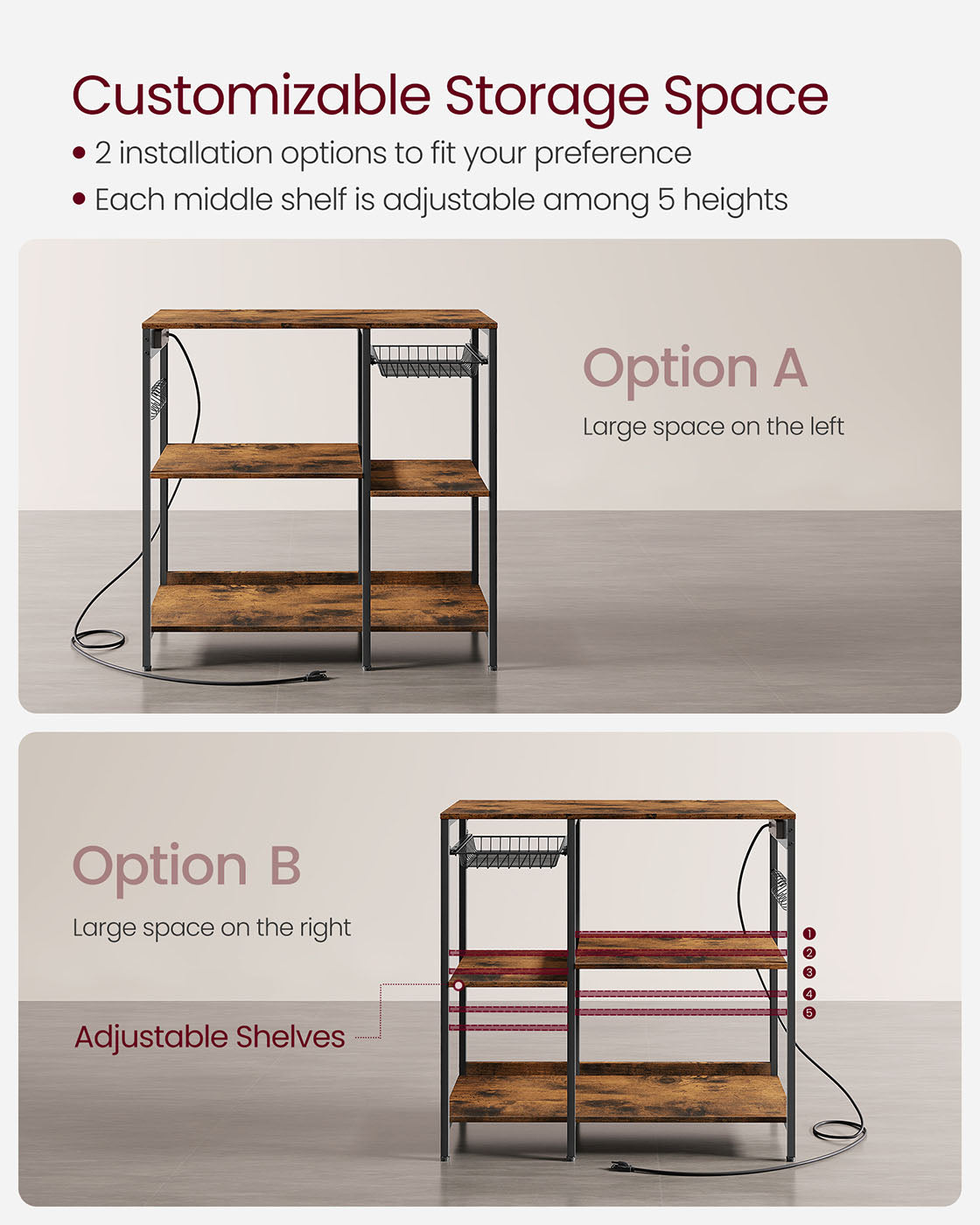 Baker's Rack with Charging Station