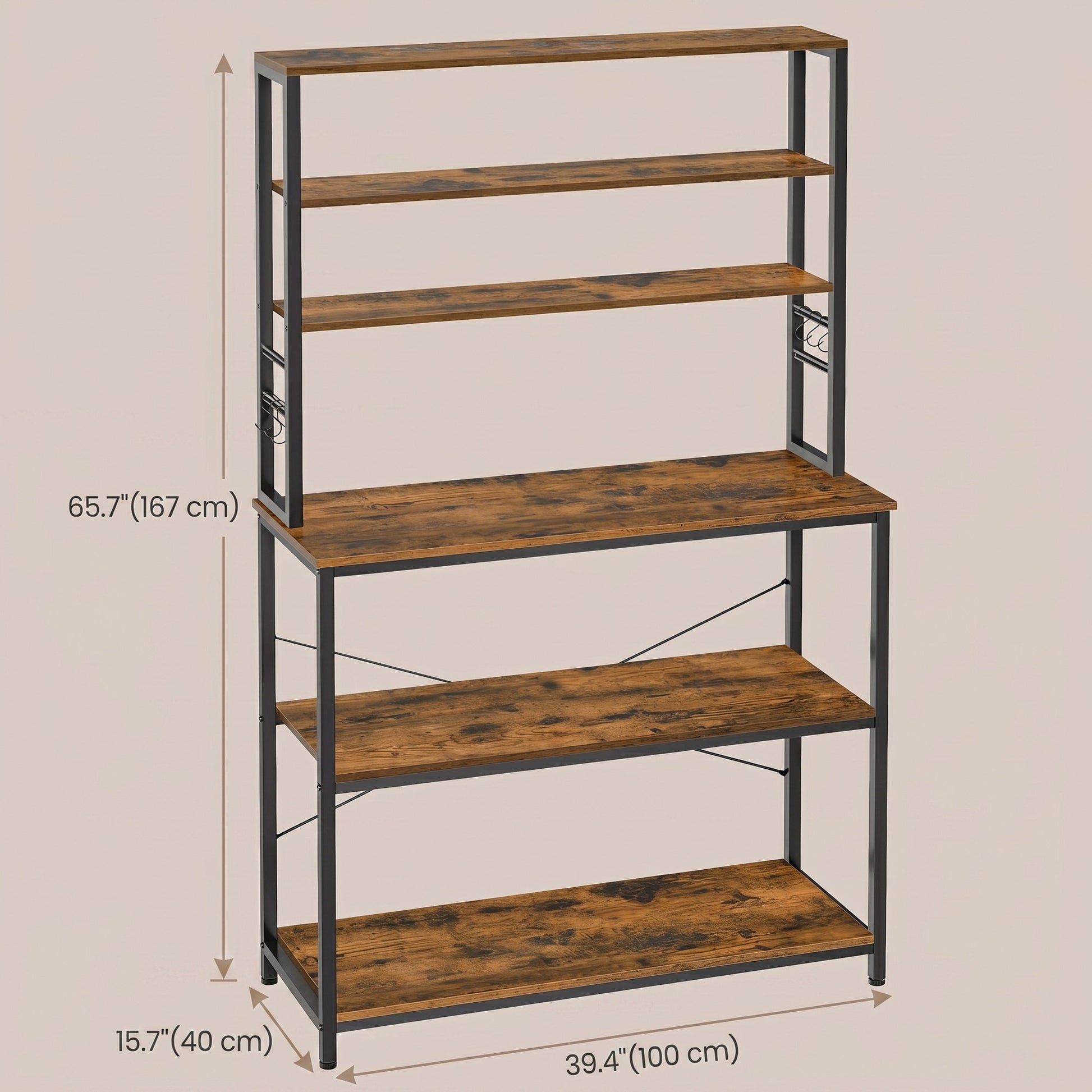 Industrial-Style Kitchen Storage Unit, 40 x 60 x 167 cm, Brown - image 37