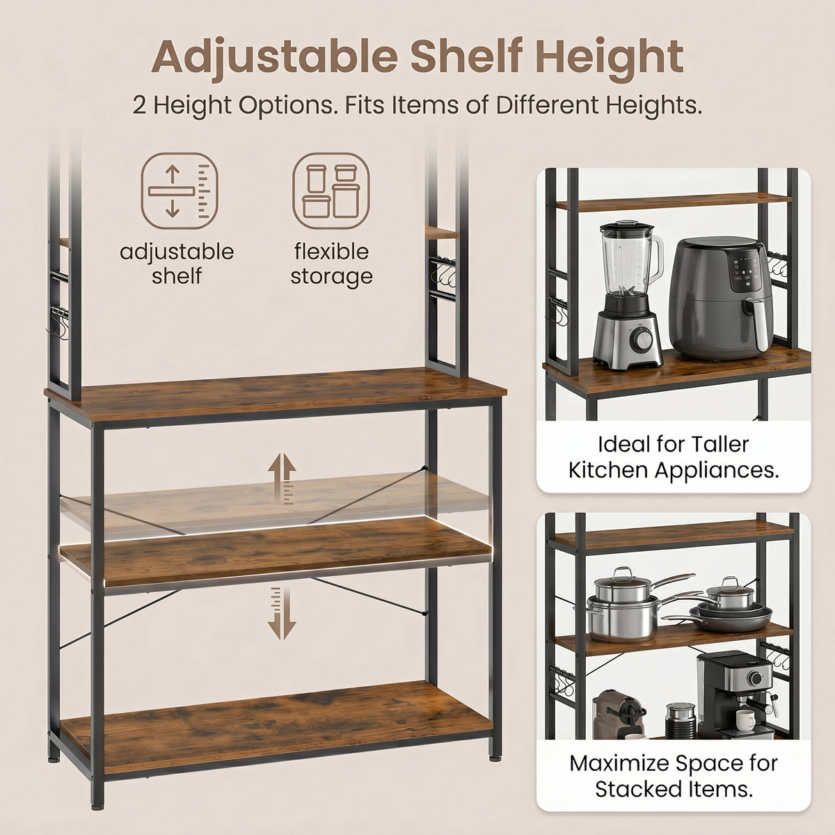 Industrial-Style Kitchen Storage Unit, 40 x 60 x 167 cm, Brown - image 40