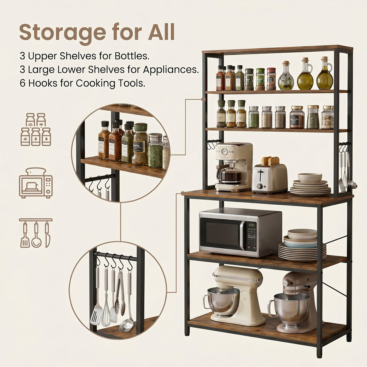 Industrial-Style Kitchen Storage Unit, 40 x 60 x 167 cm, Brown - image 41