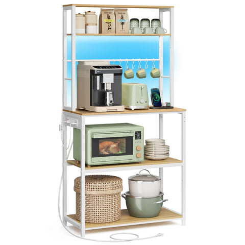 Coffee Bar with LED Lights Power Outlet Golden Oak and Matte White