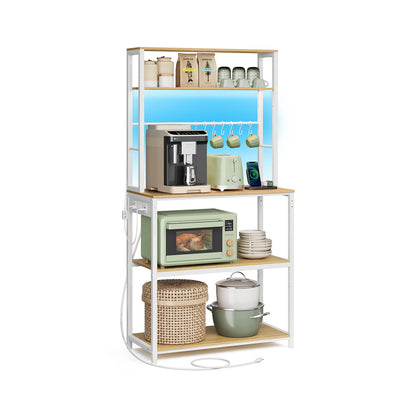 Coffee Bar with LED Lights Power Outlet Golden Oak and Matte White