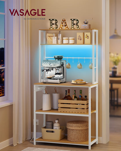 Coffee Bar with LED Lights Power Outlet Golden Oak and Matte White