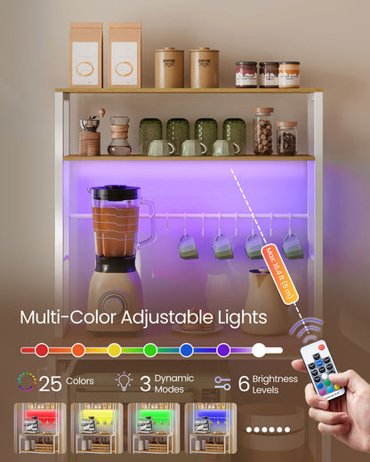 Coffee Bar with LED Lights Power Outlet Golden Oak and Matte White