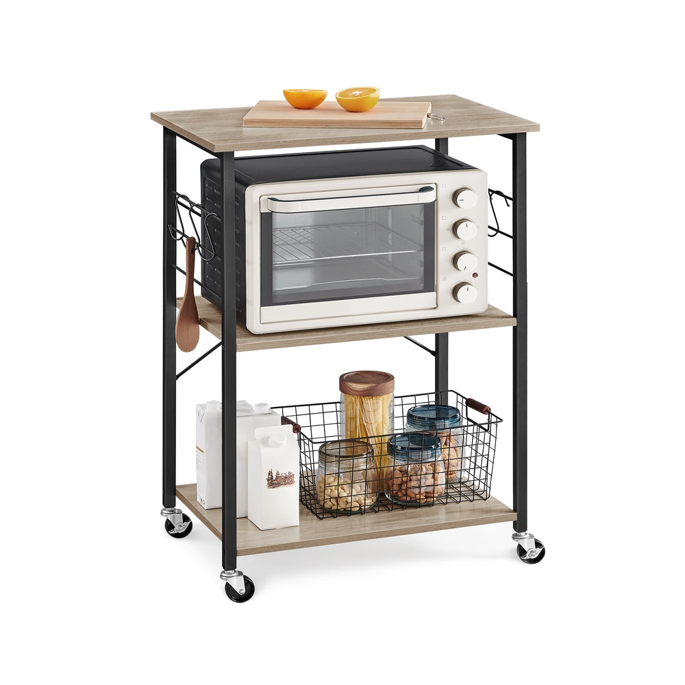 MARTHA Shelf With Wheels, Kitchen Cart, Bar Cart, Rustic Brown - Greige + Ink Black