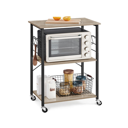 MARTHA Shelf With Wheels, Kitchen Cart, Bar Cart, Rustic Brown - Greige + Ink Black