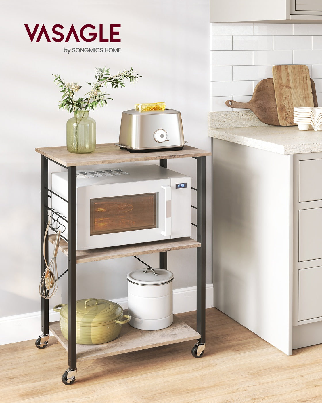 MARTHA Shelf With Wheels, Kitchen Cart, Bar Cart, Rustic Brown
