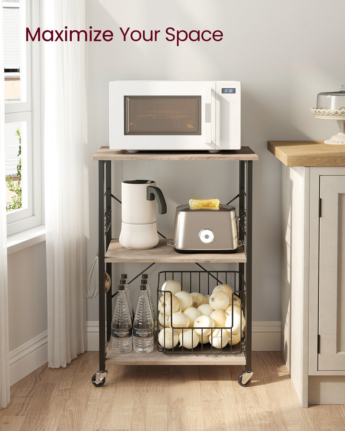 MARTHA Shelf With Wheels, Kitchen Cart, Bar Cart, Rustic Brown