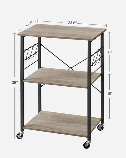 MARTHA Shelf With Wheels, Kitchen Cart, Bar Cart, Rustic Brown