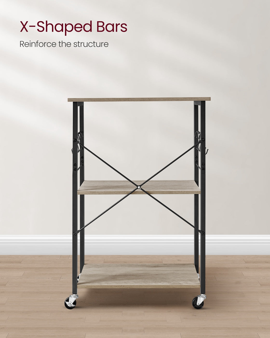 MARTHA Shelf With Wheels, Kitchen Cart, Bar Cart, Rustic Brown