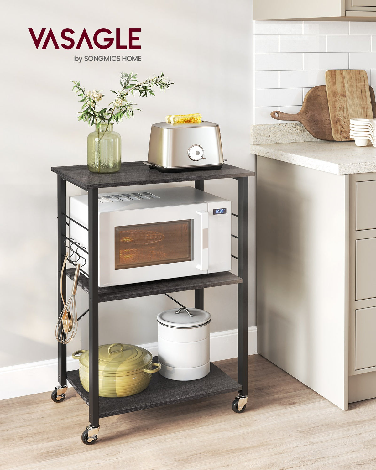 MARTHA Shelf With Wheels, Kitchen Cart, Bar Cart, Rustic Brown