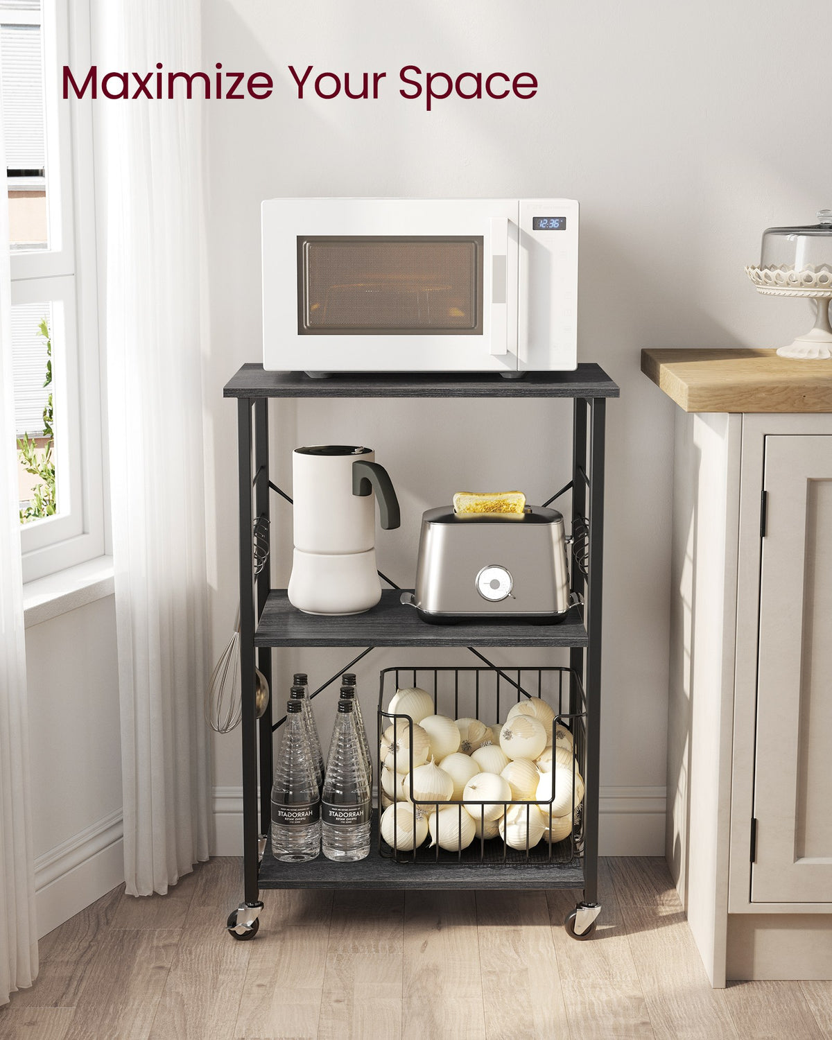 MARTHA Shelf With Wheels, Kitchen Cart, Bar Cart, Rustic Brown