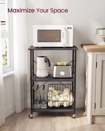 MARTHA Shelf With Wheels, Kitchen Cart, Bar Cart, Rustic Brown