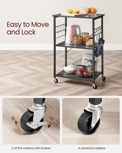 MARTHA Shelf With Wheels, Kitchen Cart, Bar Cart, Rustic Brown